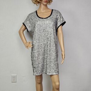 Victoria's Secret Dress Sequin Silver Faux Leather Trim Sz M New Years Sparkle